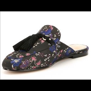Gianni Bini Black Flower Flat Tassel Loafer Mules